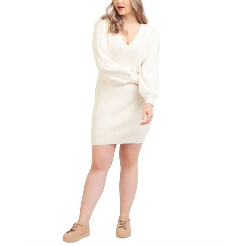 NEW BLACK TAPE bishop-sleeve sweater dress - plus in cream